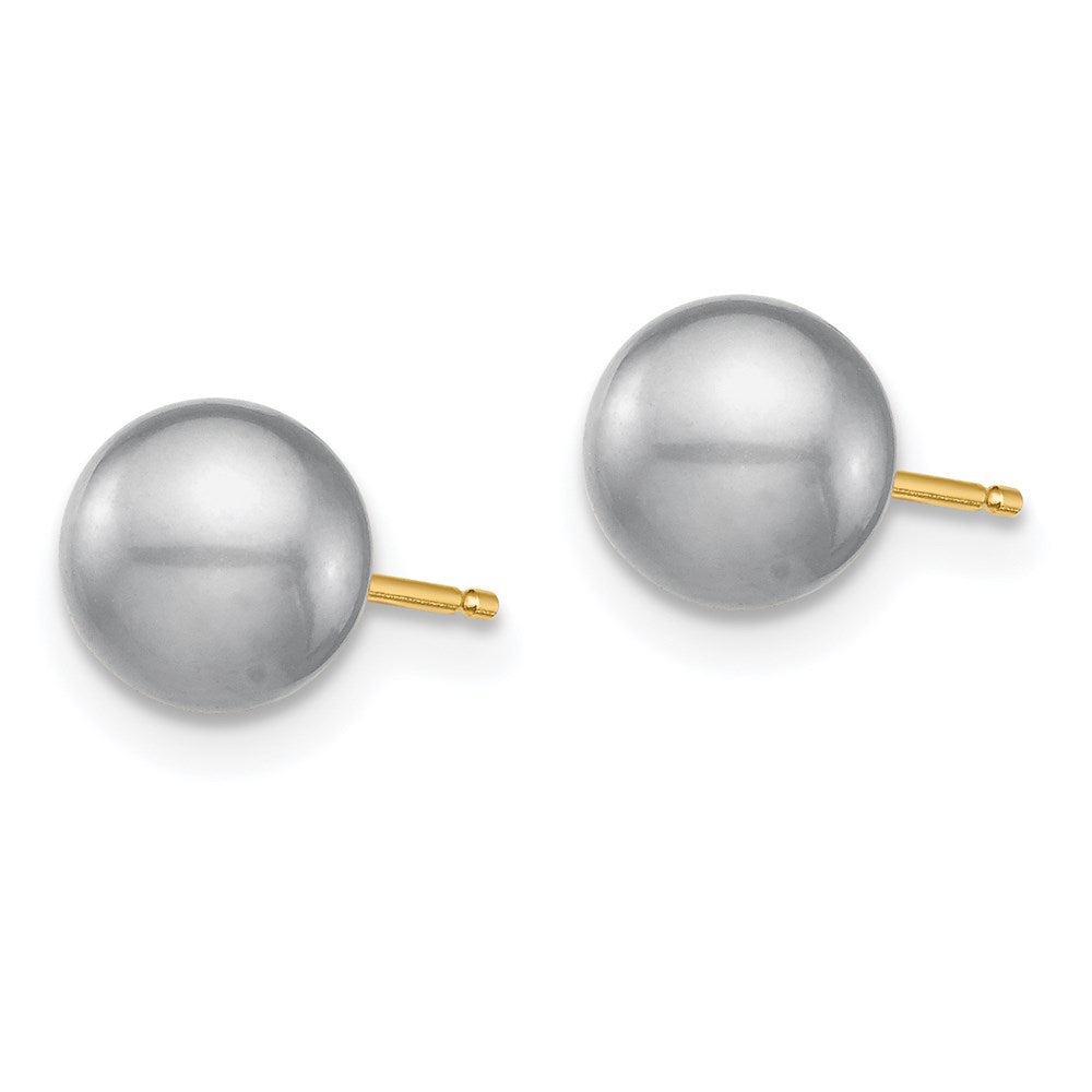 14K Yellow Gold 6-6.5mm White Grey Black Round FWC Pearl 3 pair Stud Post Earrings Set