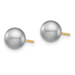 14K Yellow Gold 6-6.5mm White Grey Black Round FWC Pearl 3 pair Stud Post Earrings Set