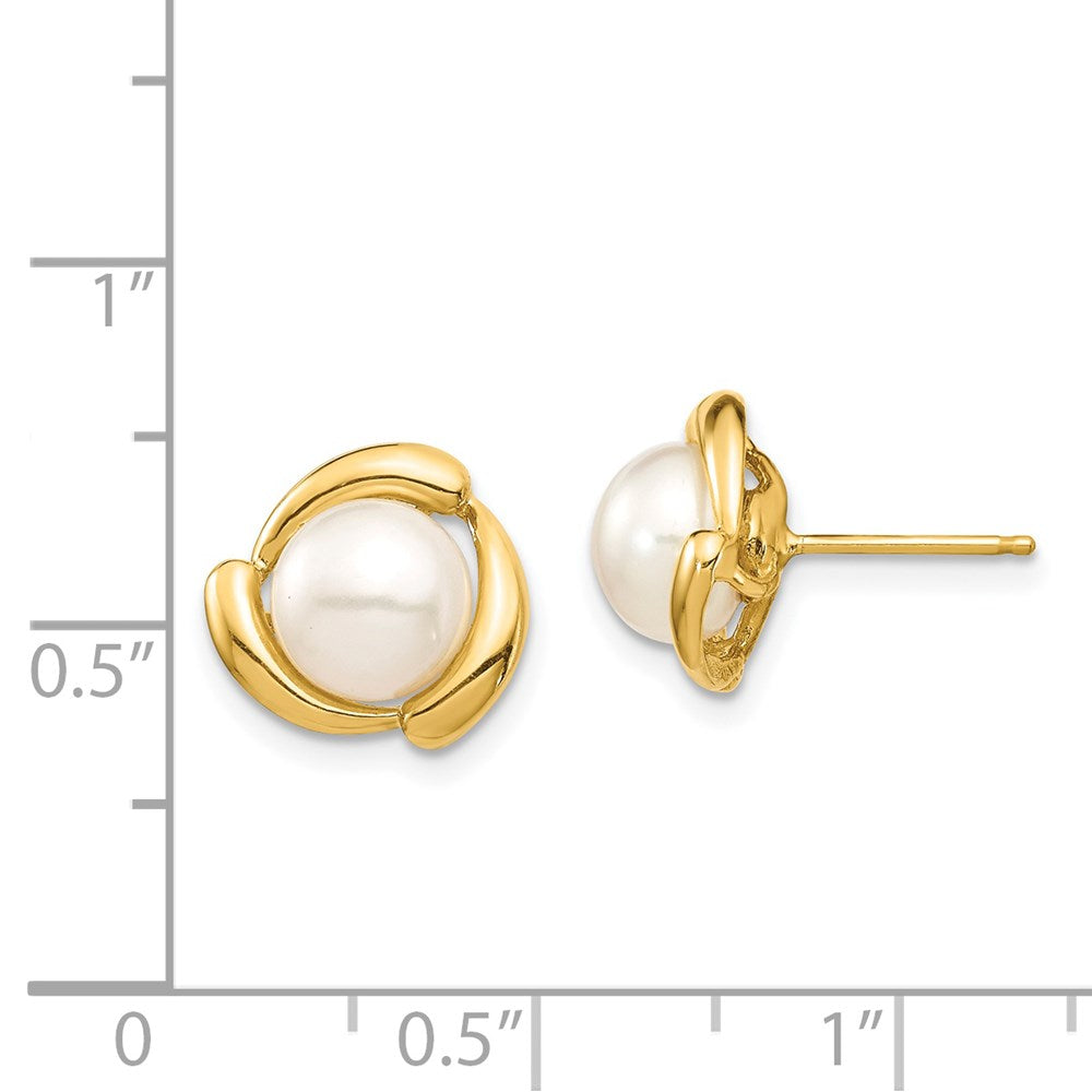 14K Yellow Gold 7-8mm Yellow Button FWC Pearl Post Earrings