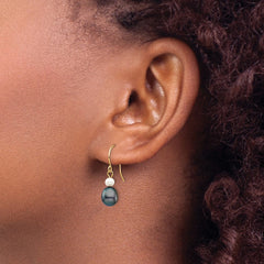 14K Yellow Gold 4-7mm White Black Round Rice FW Culutured Pearl Dangle Earrings