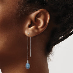 14K White Gold 7-8mm Black Teardrop FWC Pearl Threader Earrings