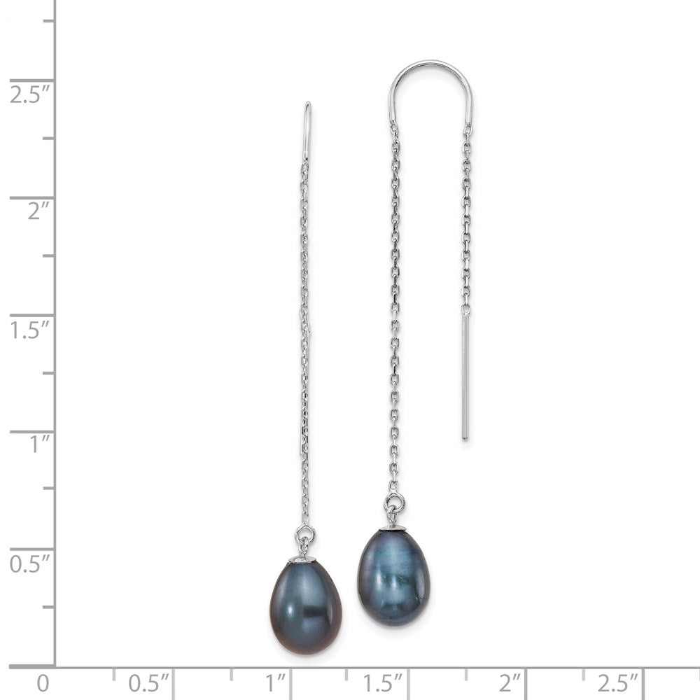 14K White Gold 7-8mm Black Teardrop FWC Pearl Threader Earrings