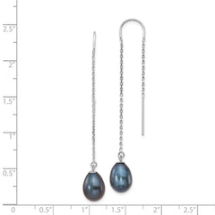 14K White Gold 7-8mm Black Teardrop FWC Pearl Threader Earrings