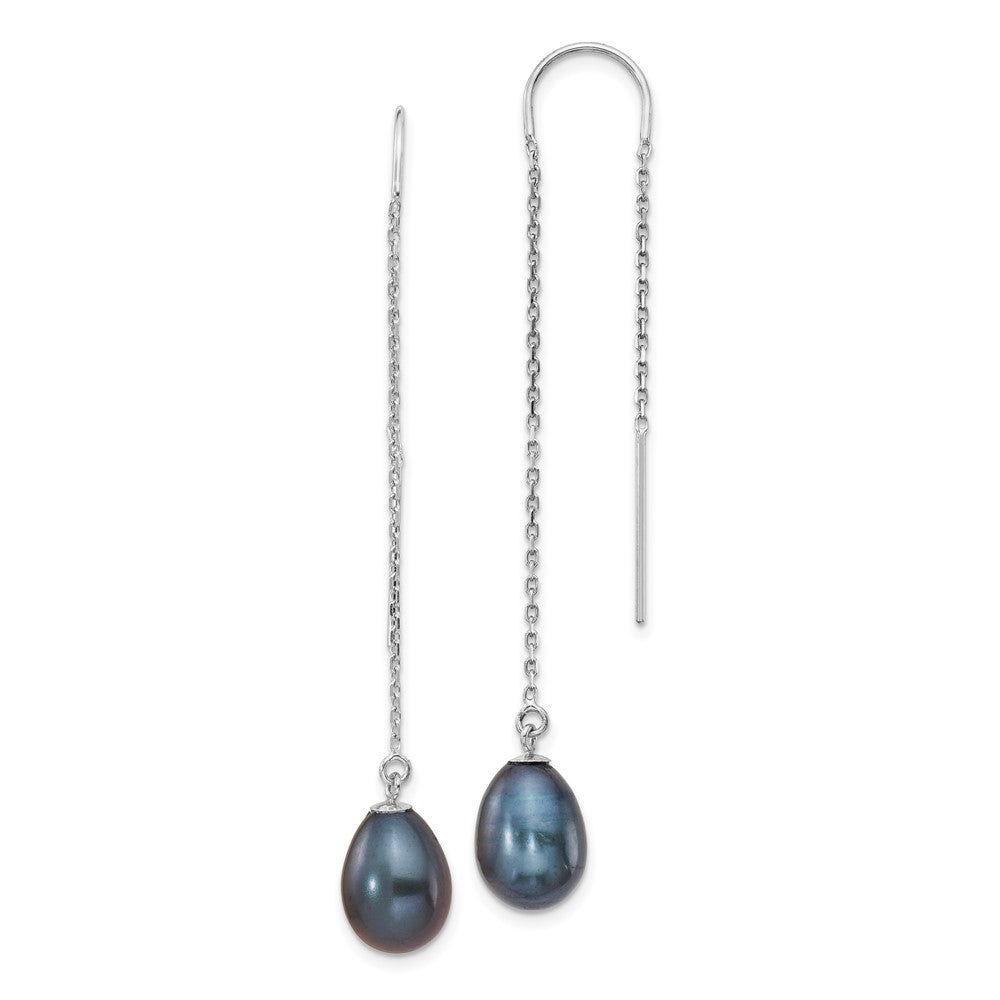 14K White Gold 7-8mm Black Teardrop FWC Pearl Threader Earrings