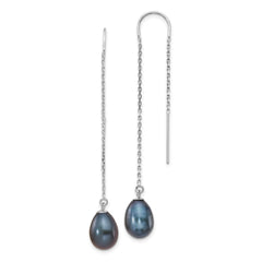 14K White Gold 7-8mm Black Teardrop FWC Pearl Threader Earrings