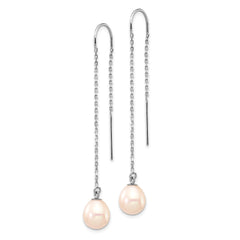 14K White Gold 7-8mm White Teardrop FWC Pearl Threader Earrings