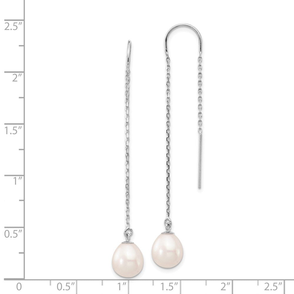 14K White Gold 7-8mm White Teardrop FWC Pearl Threader Earrings