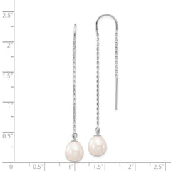 14K White Gold 7-8mm White Teardrop FWC Pearl Threader Earrings