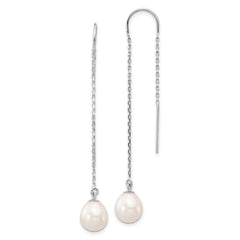 14K White Gold 7-8mm White Teardrop FWC Pearl Threader Earrings