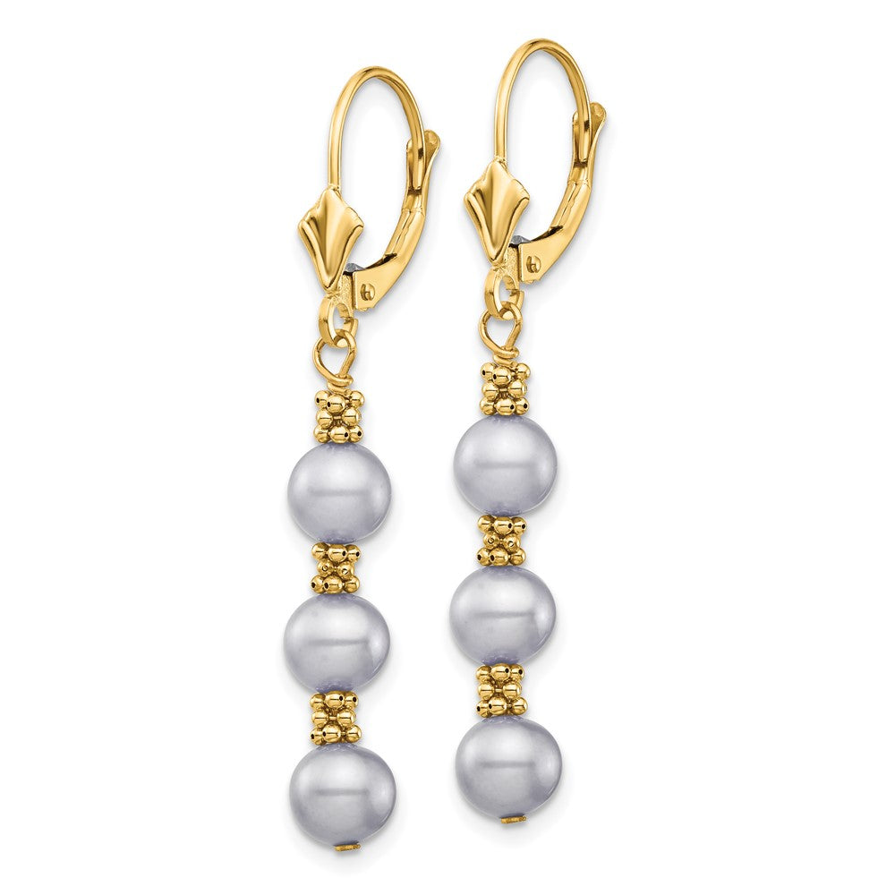 14K Yellow Gold 5-6mm Grey Semi-round FWC Pearl Leverback Earrings