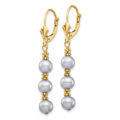 14K Yellow Gold 5-6mm Grey Semi-round FWC Pearl Leverback Earrings