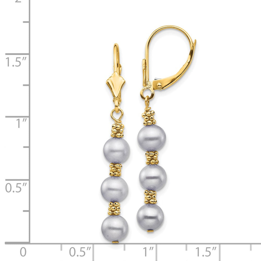 14K Yellow Gold 5-6mm Grey Semi-round FWC Pearl Leverback Earrings