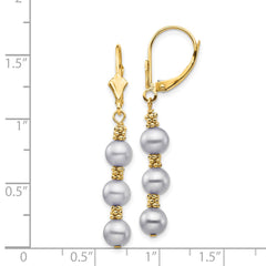 14K Yellow Gold 5-6mm Grey Semi-round FWC Pearl Leverback Earrings