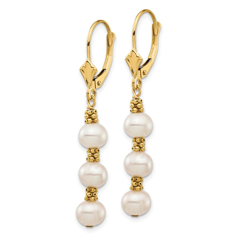 14K Yellow Gold 5-6mm White Semi-round FWC Pearl Leverback Earrings