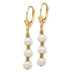 14K Yellow Gold 5-6mm White Semi-round FWC Pearl Leverback Earrings