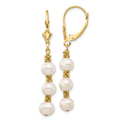 14K Yellow Gold 5-6mm White Semi-round FWC Pearl Leverback Earrings