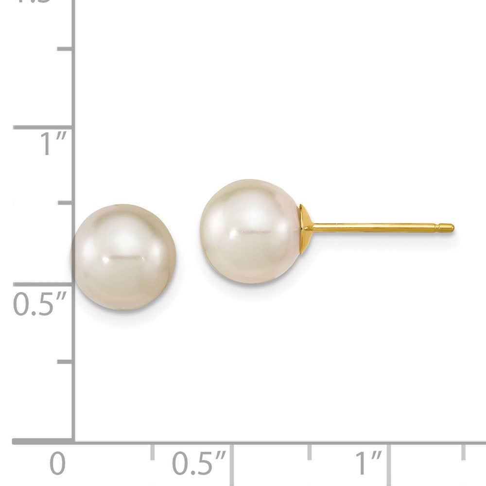 14K Yellow Gold 8-9mm Round White Saltwater South Sea Pearl Earrings