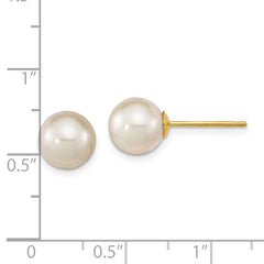 14K Yellow Gold 8-9mm Round White Saltwater South Sea Pearl Earrings