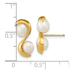 14K Yellow Gold 4-5mm Rice FWC Pearl Post Dangle Earrings