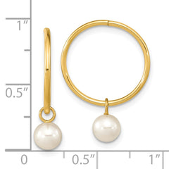 14K Yellow Gold 5-6mm Round White FWC Pearl Hoop Earrings