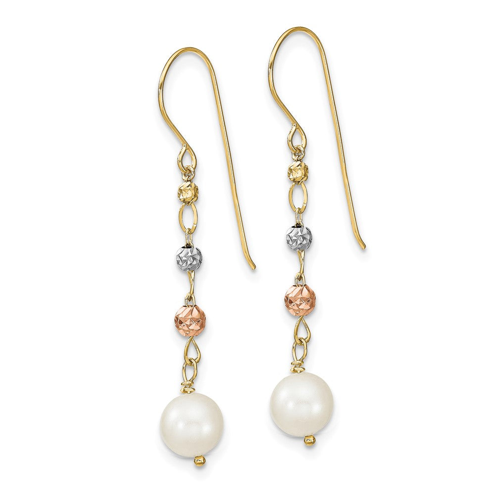 14K Two-Tone Gold Diamond-cut FWC Pearls Dangle Earrings