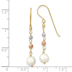 14K Two-Tone Gold Diamond-cut FWC Pearls Dangle Earrings