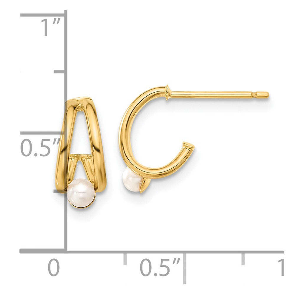 14K Yellow Gold Polished FWC Pearl J-Hoop Earrings