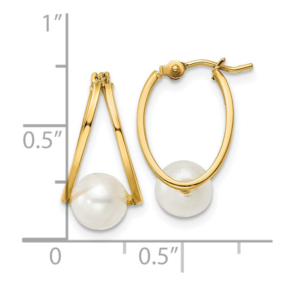 14K Yellow Gold Polished FWC Pearl Hoop Earrings