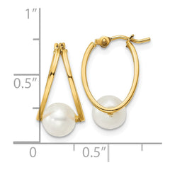 14K Yellow Gold Polished FWC Pearl Hoop Earrings