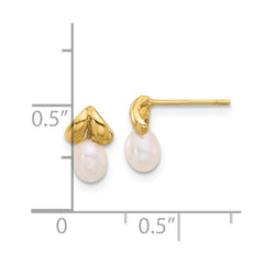 14K Yellow Gold 4-5mm Teardrop White FWC Pearl Post Earrings