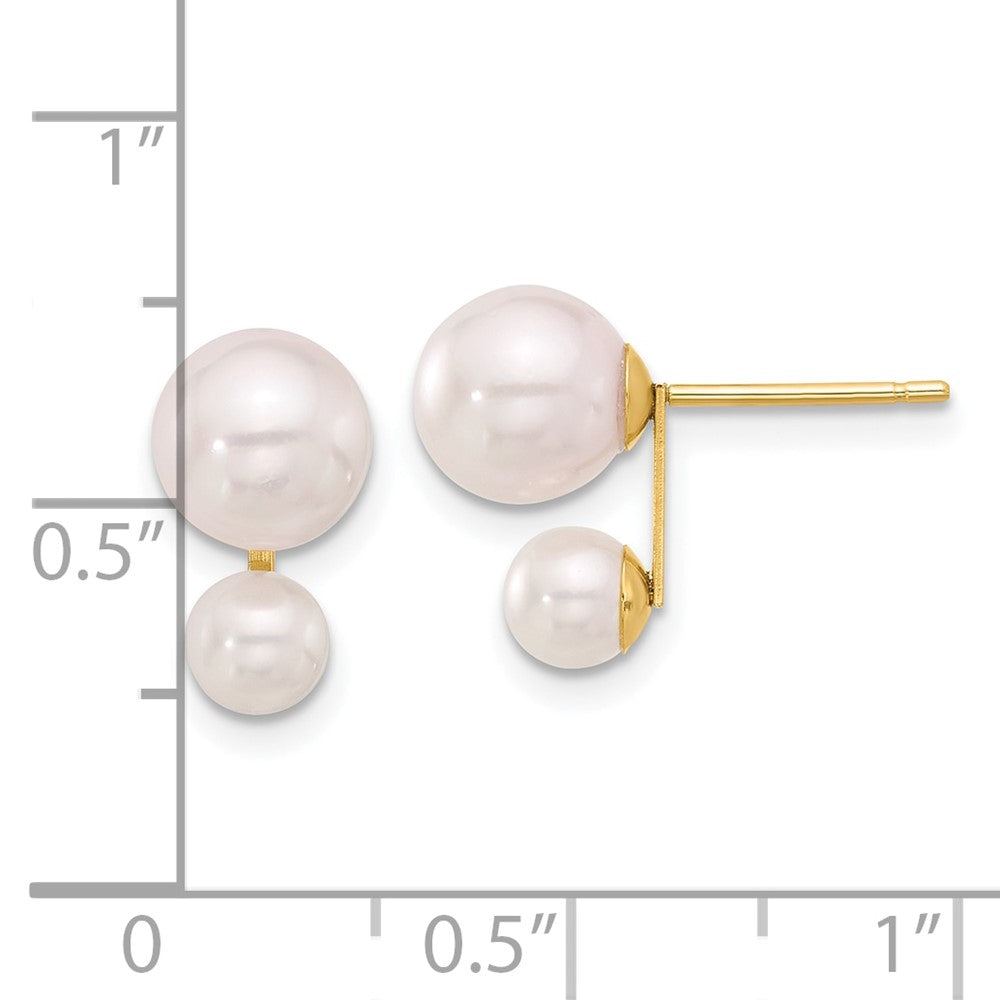 14K Yellow Gold 4-5mm and 6-7mm White Akoya Cultured Pearl Post Earrings
