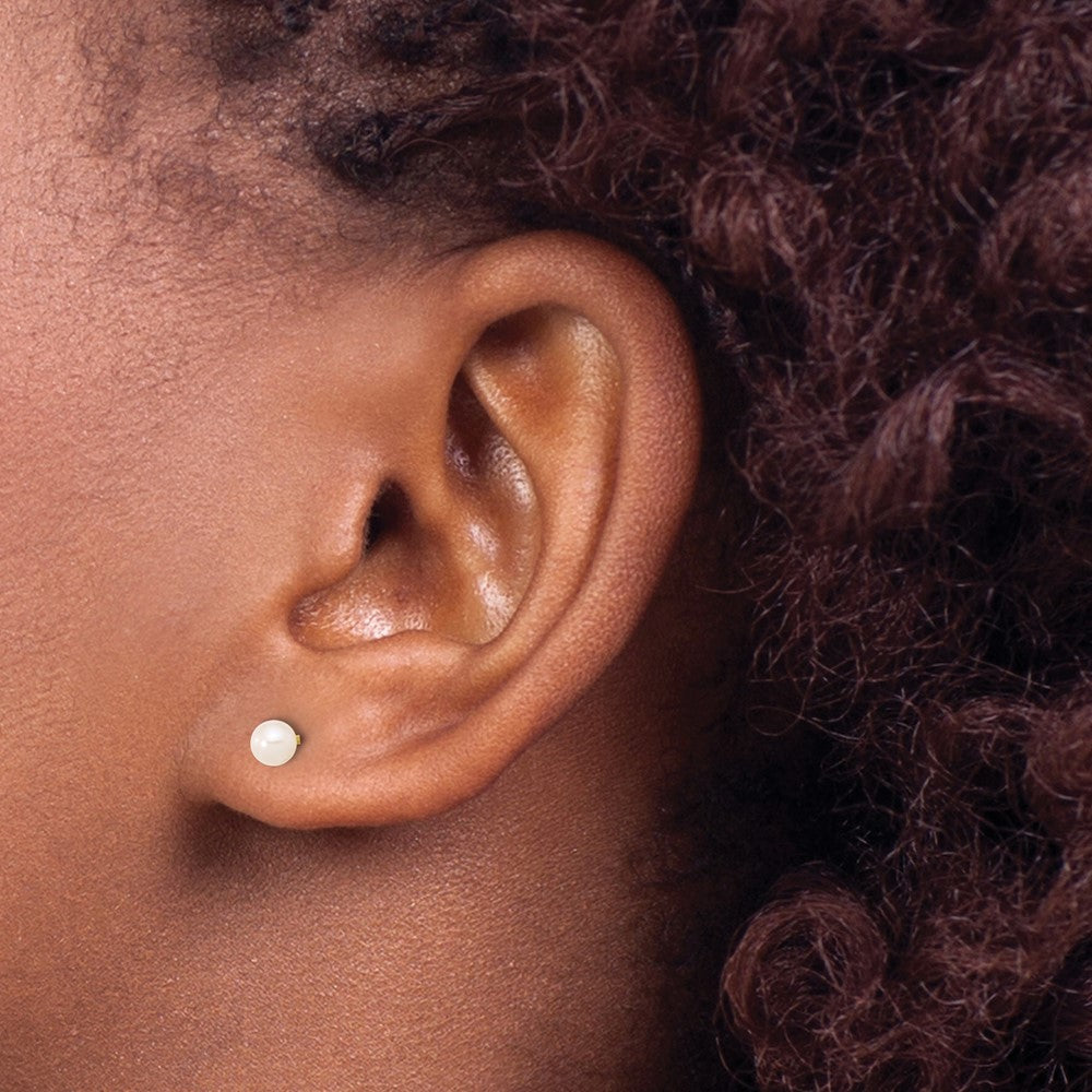 14K Yellow Gold 3-4mm Round FWC Pearl Front and Back Ball Post Earrings