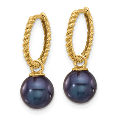 14K Yellow Gold 7-8mm Black & White FWC Pearl Removable Dangle Hoop Earrings