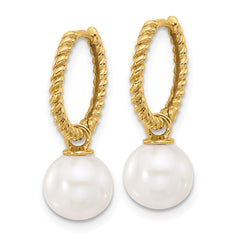 14K Yellow Gold 7-8mm Black & White FWC Pearl Removable Dangle Hoop Earrings