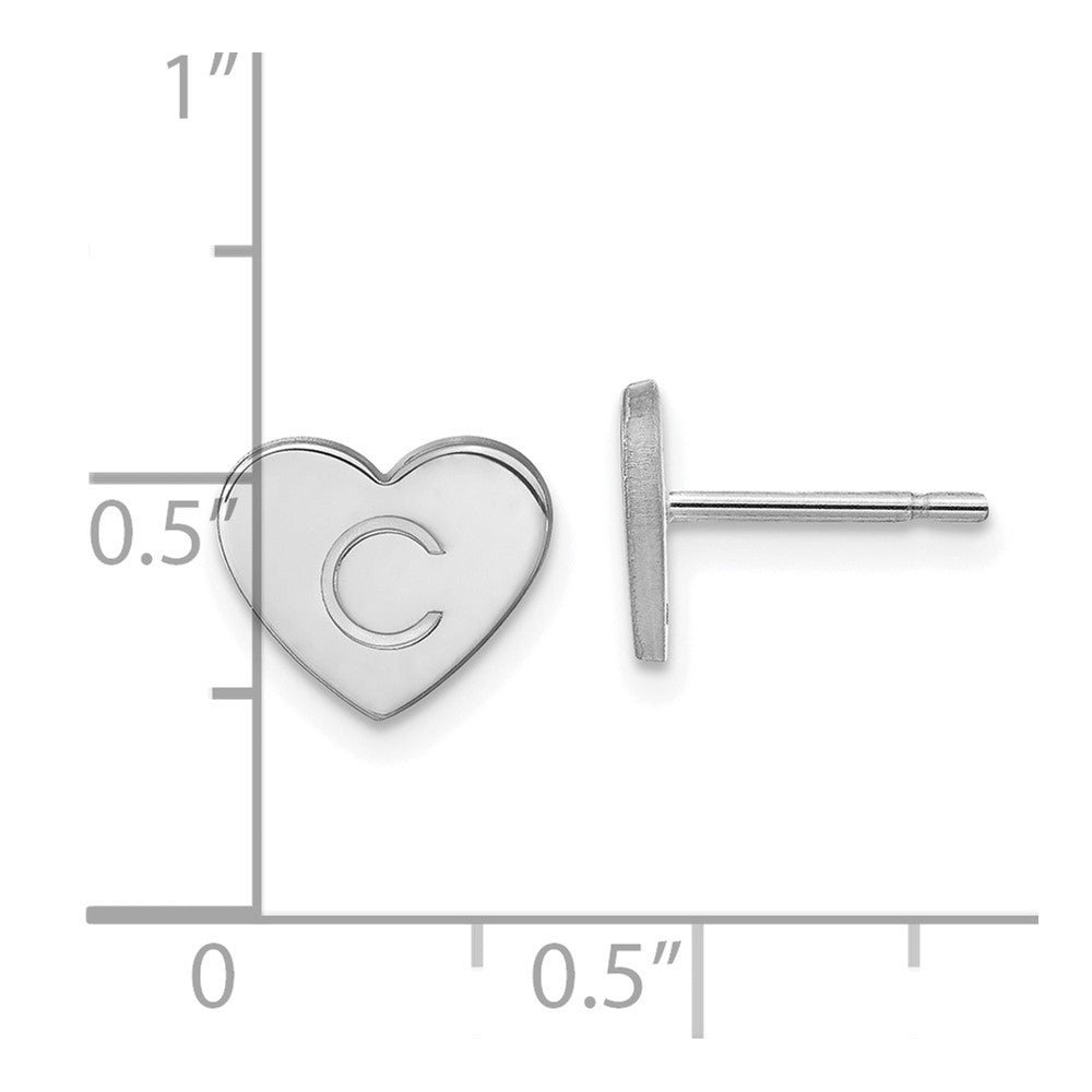 10K White Gold Initial Heart Post Earrings