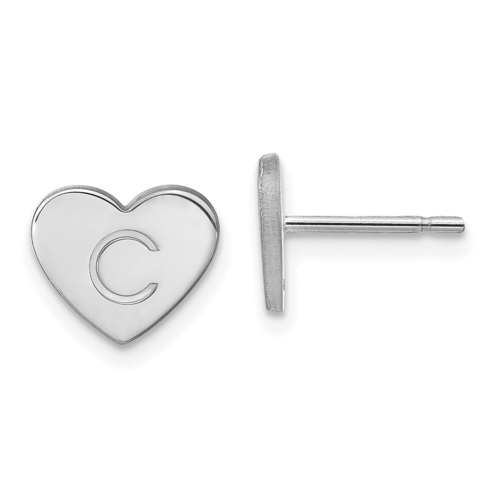 10K White Gold Initial Heart Post Earrings