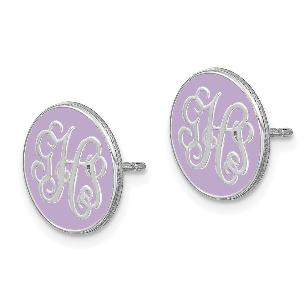 14K White Gold Enameled Circle Monogram Post Earrings