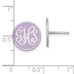 14K White Gold Enameled Circle Monogram Post Earrings