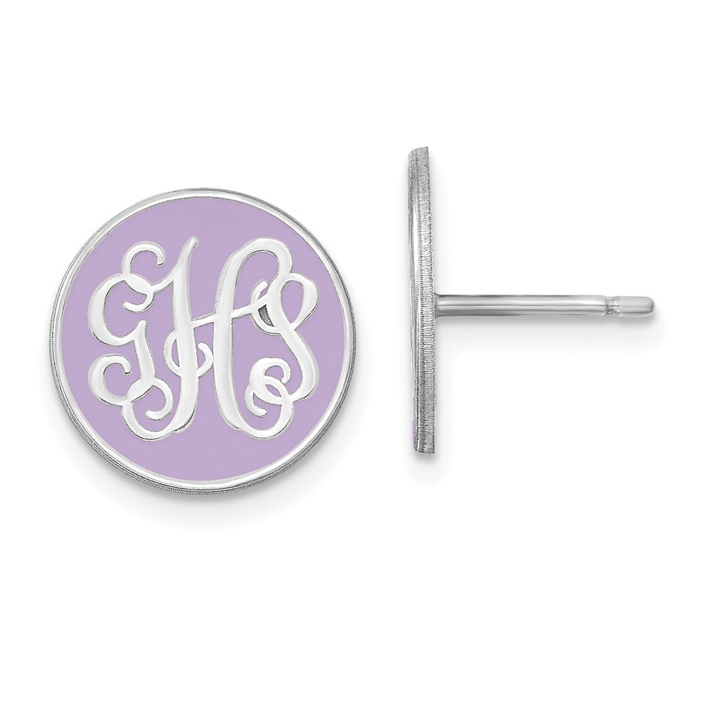14K White Gold Enameled Circle Monogram Post Earrings