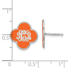 10K White Gold Enameled Clover Monogram Post Earrings