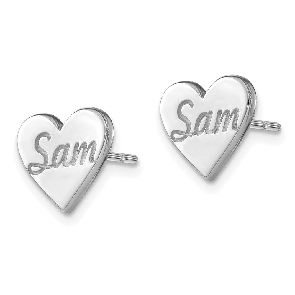 10K White Gold Small Personalized Heart Post Earrings