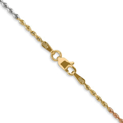 Cadena de cuerda con corte de diamante de 1,5 mm de oro tricolor de 14 quilates