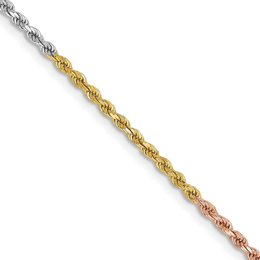 14K Tri-Color Gold 1.75mm Diamond-cut Rope Chain