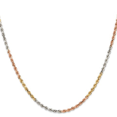 Cadena de cuerda con corte de diamante de 2,9 mm de oro tricolor de 14 quilates