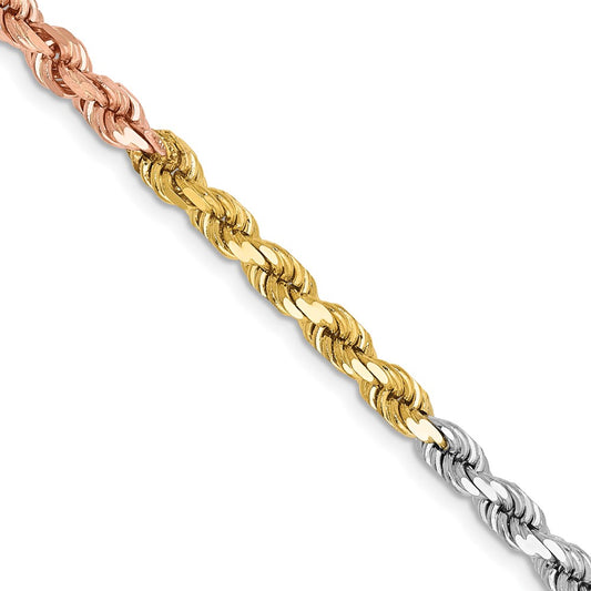 14K Tri-Color Gold 4mm Diamond-cut Rope Chain