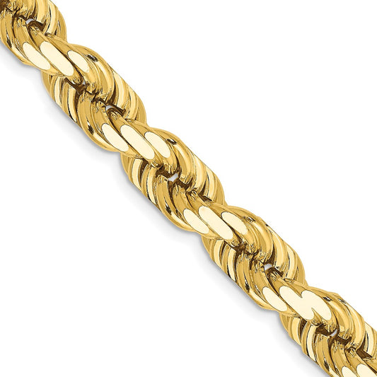 14K Yellow Gold 8mm Diamond-cut Rope with Fancy Lobster Clasp Chain