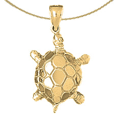 Sterling Silver Turtles Pendant (Rhodium or Yellow Gold-plated)