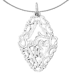 Sterling Silver Sweet 16 Pendant (Rhodium or Yellow Gold-plated)