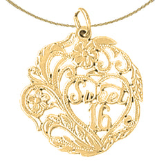 Sterling Silver Sweet 16 Pendant (Rhodium or Yellow Gold-plated)