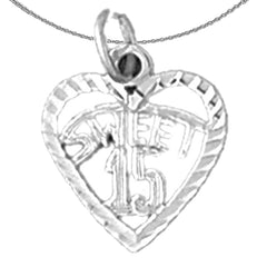 Sterling Silver Sweet 15 Pendant (Rhodium or Yellow Gold-plated)